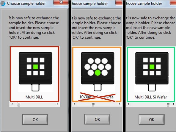 Choosing the incorrect sample holder option may make it difficult to find the interface, and can even lead to objective damage.