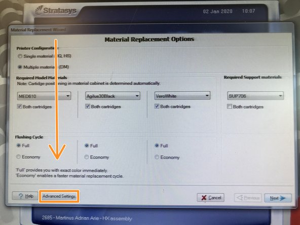If only changing a specific set of cartridges, choose advanced settings