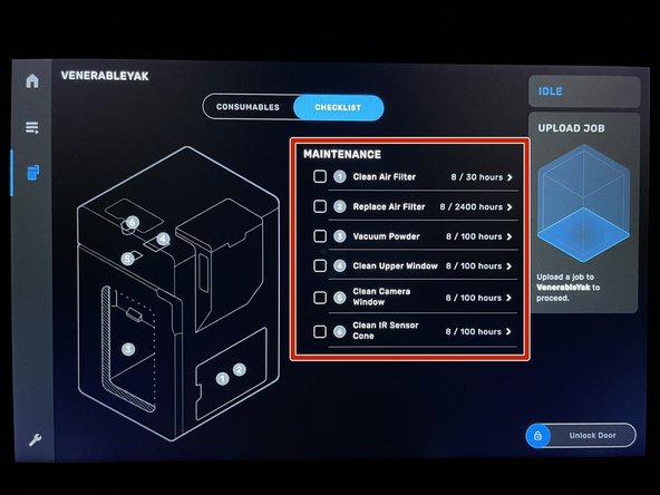 Displays a checklist of several maintence tasks.