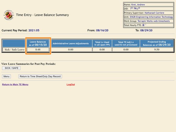 View your accrued Leave by visiting Leave Balances Summary from the timesheet