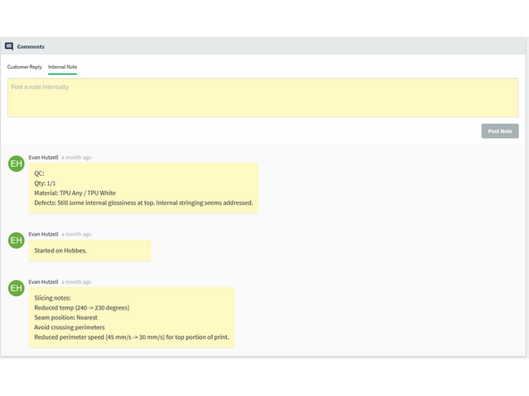 In addition to the customers file, staff should upload processing files to the order as they are generated. This includes both gcode and 3mf files.