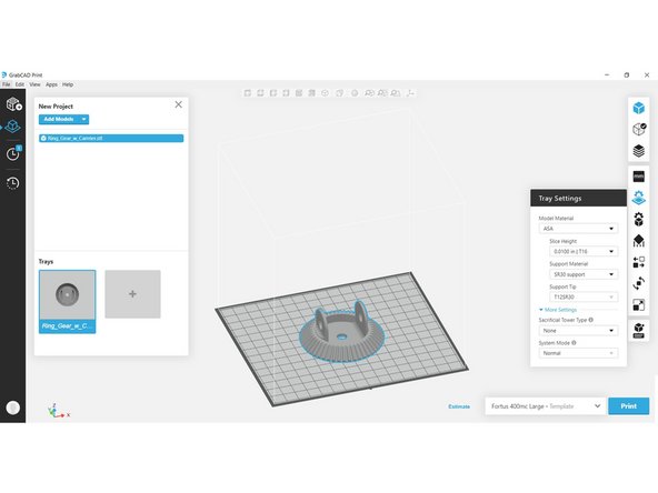Ensure the tray settings, such as materials and tips, match your intended setup