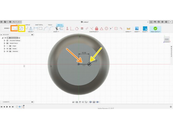 To create this sketch, click the sketch icon on the toolbar, then select the flat face on the bottom of the planter.