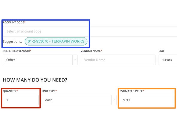The Terrapin Works &quot;Account Code&quot; should be suggested under the input box