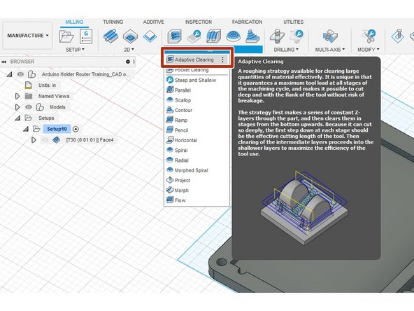 3D Adaptive clearing will cut away a lot of material at once, but will not me the finishing touch.