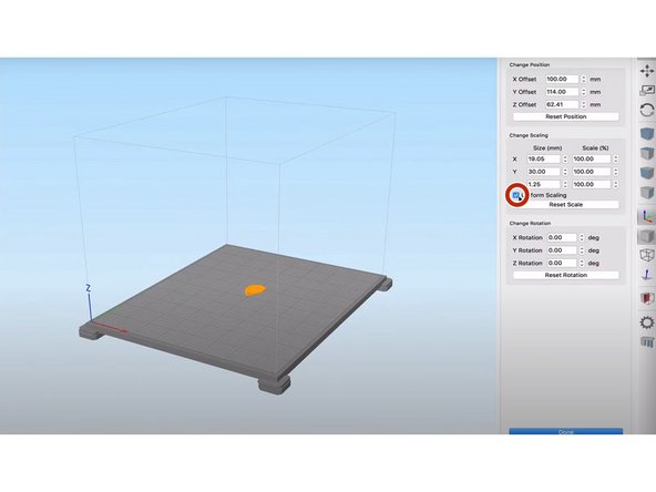 Double Clicking on your part allows you to change your position, scaling, and rotation of the part