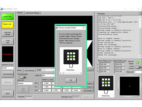 Open the &quot;exchange sample holder&quot; window