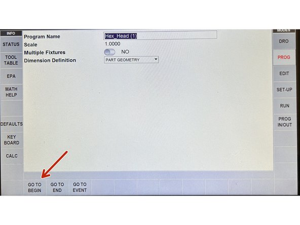 You may not be able to see your part at first. Select TOGGLE BGCOLOR in order to swap the colors and make it more visible.Select GO TO BEGIN to enter the DXF programming mode.