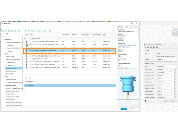 We will be using the same tool used in the previous operation. the #4 1/8&quot; diameter end mill, in the EZ_Router_Wood folder.