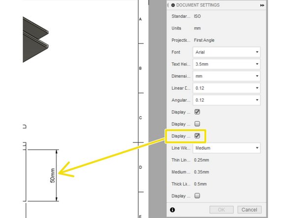 This opens the document settings menu