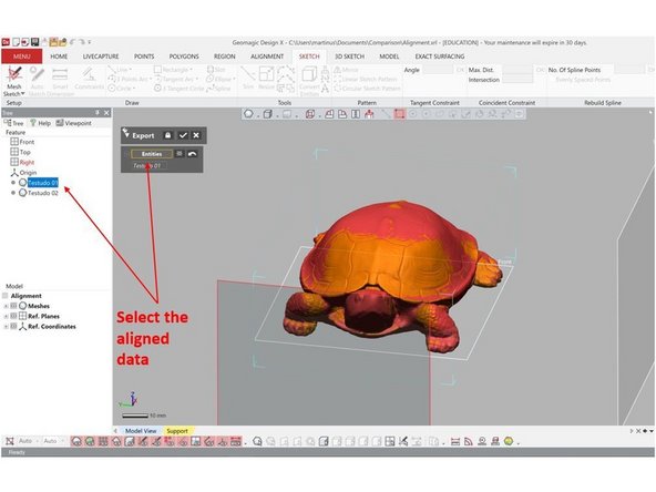 Select the aligned data. You need to export the data one by one, so only select one of the data (See the second figure)