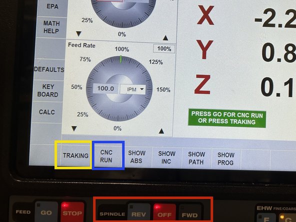 Now that everything is set up, we can begin the resurfacing by first pressing the Accessory On/Off button underneath the screen to turn on the blower. Point the blower towards the leading edge of the face mill.