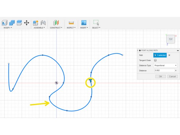 The point on a path tool prompts the selection of a path, and allows the placement of a point along it