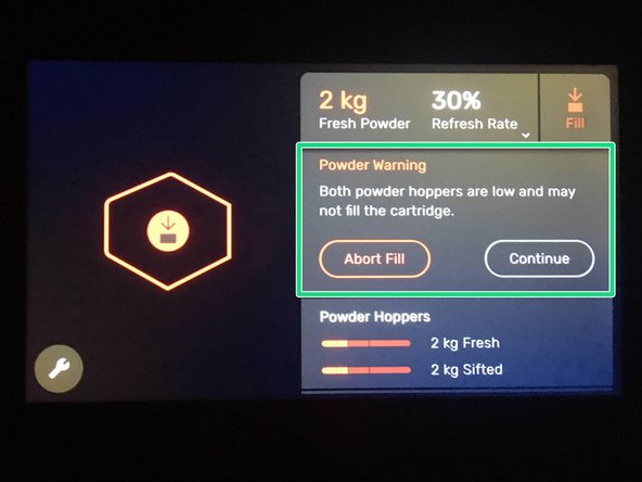 If the Sift warns you that the powder is low, do not worry, just select &quot;Continue&quot;