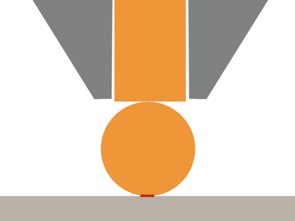 In FDM, when plastic is extruded from the nozzle it's cross section is circular with a diameter the same as the nozzle's. {Picture 1}