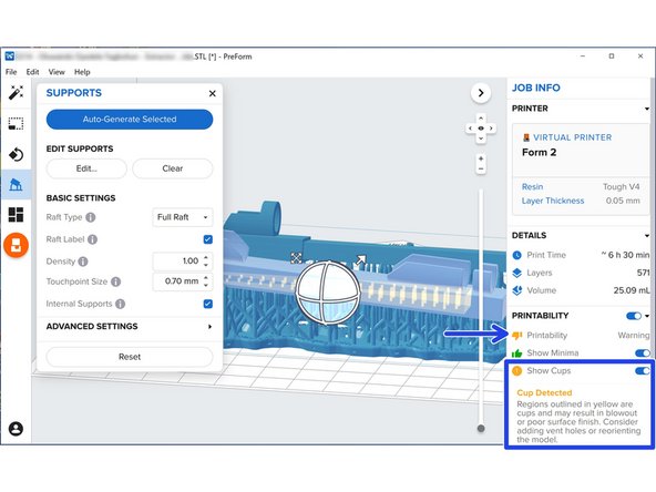 You can view a print time estimate, number of layers, and print volume under &quot;Detail&quot;
