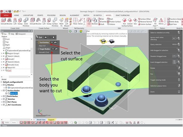 You can use the Cut option under Model in order to cut a body with respect to a surface