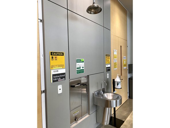 Before entering the lab, you can see that there is an eyewash/shower station directly to the right of the entrance to the lab.