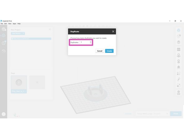 To create copies of a part, right click on it and select Duplicate. Choose the number of copies to create in the dialog box