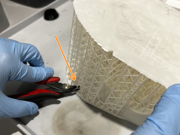 Using flush cutters, start cutting away at the support structures. Cut close to the model surface, but be careful not to damage the model.