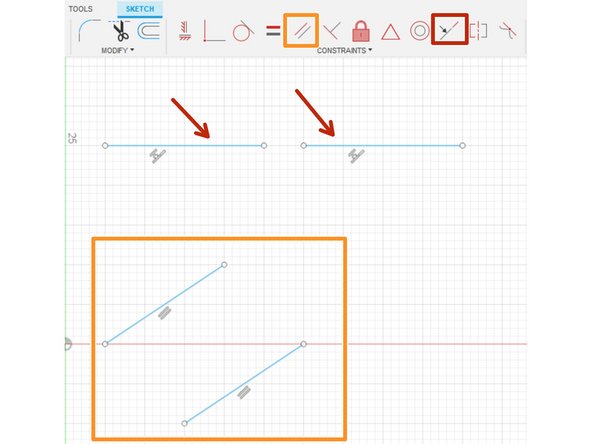 The perpendicular, parallel, equal, and co-linear constrain lines relative to each other even if they are not touching