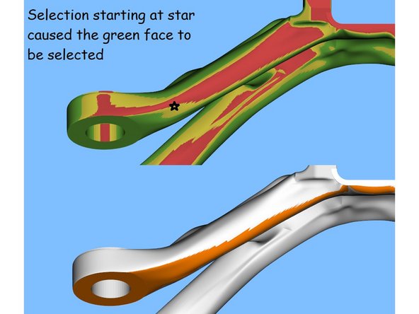 Clicking on surfaces that are not parallel to the horizontal as a starting point with high tolerance may lead to poor selections.