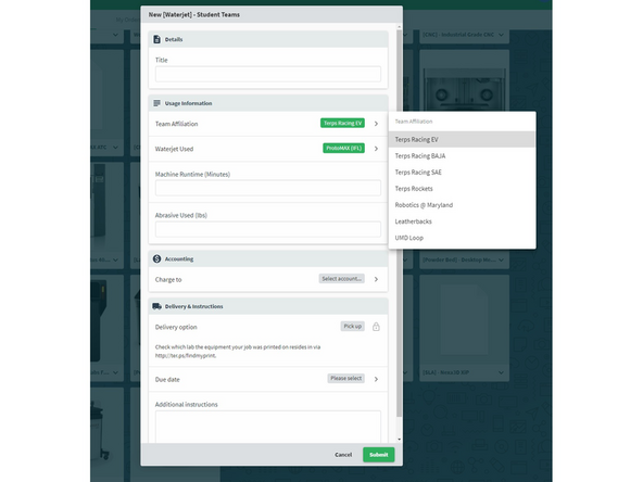 Select the [Waterjet] - Student Teams
