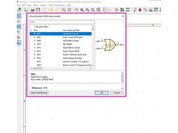 Select the type of component you want (symbol, power, wire, label)