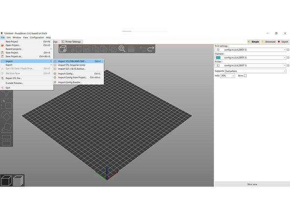 Click File &gt; Import &gt; Import STL/OBJ/AMF/3MF