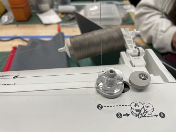 Thread the thread through the hole. And hold the string vertically.