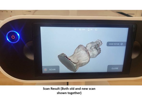 When both scans are aligned (You will see green color part instead of red color),  the scan can be restarted by push the scan button on the screen