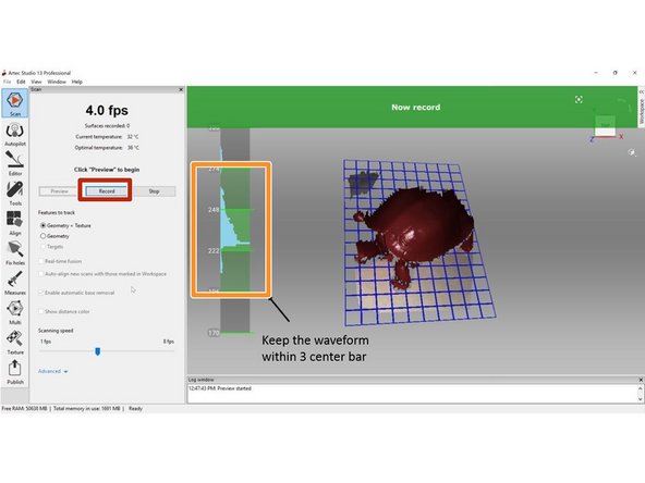 To start recording, hit the “Record” button or flick the toggle on the back of the scanner up.