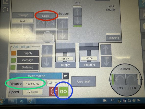 Open the Roller menu, set Distance to 1000, then press Go.