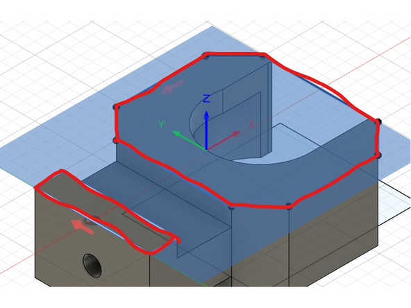 Create a draw of the shape indicated in red  for the holder part.