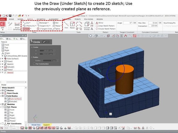 Use Add Plane feature (Under Model) to create a new plane where the new structure will be subtracted