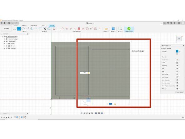 Let's first begin by selecting our top surface again and drawing 1 rectangle (2.56 x 3.23)(red rectangle)