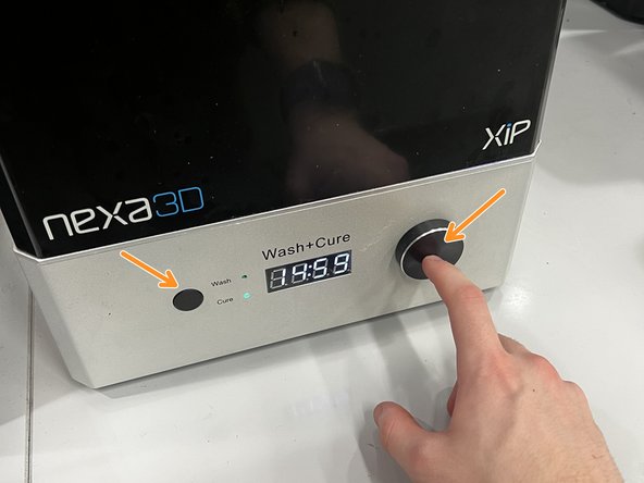 Ensure the Wash+Cure is set to &quot;Cure&quot; and set the timer. Push the dial inwards to start the curing process.