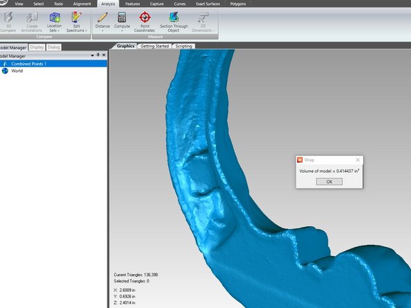 When you are satisfied with your post processing, you will need to check that the part is water tight by going to Analysis -&gt; Measure -&gt; Compute -&gt; Compute Volume