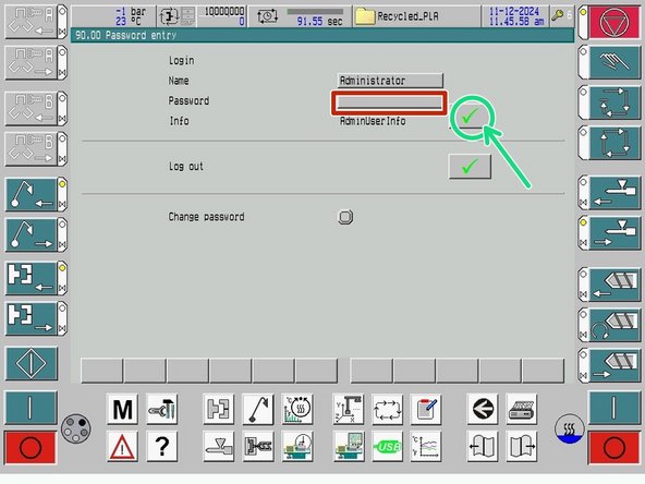 Press the key in the top right to enter the Password Entry screen.