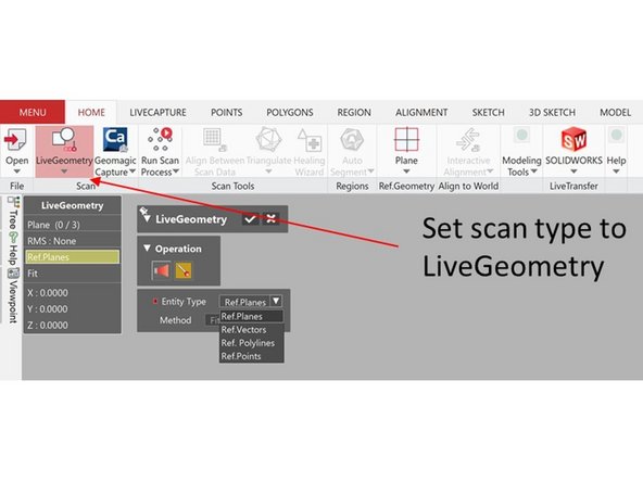 Set the scan mode as LiveGeometry