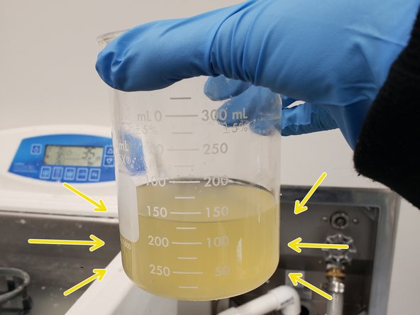 If the sonicator solution is still watery, it can be reused in later sonication so just leave it in the beaker on the work station.