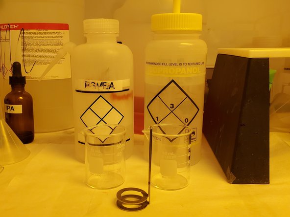 Prepare PGMEA, IPA, two beakers, and a substrate holder.