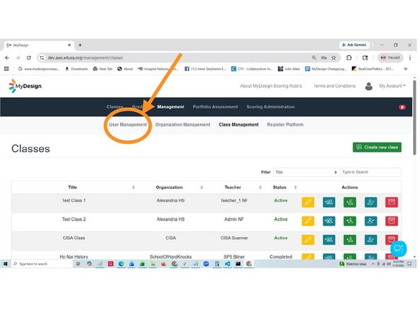 Select User Management on Management screen