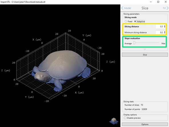 Fixed uses the same slicing distance for each layer, and adaptive adjusts the slicing distance based on the slope of the part to improve printing efficiency.
