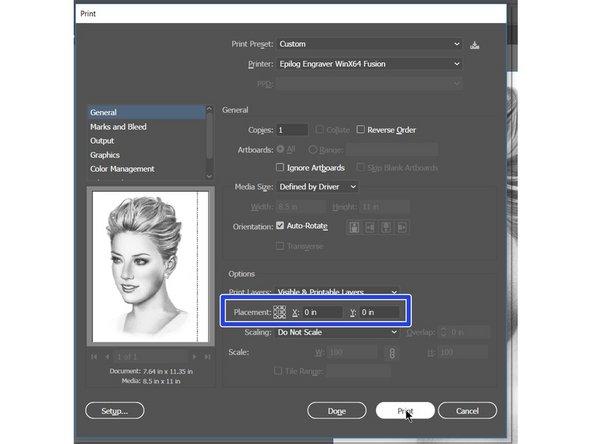 Check that the X=0 and Y=0 placement. You can also click the top left corner of the little hashtag pattern #.