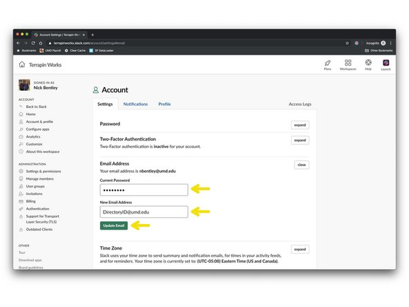 Click the expand button on the email address section.
