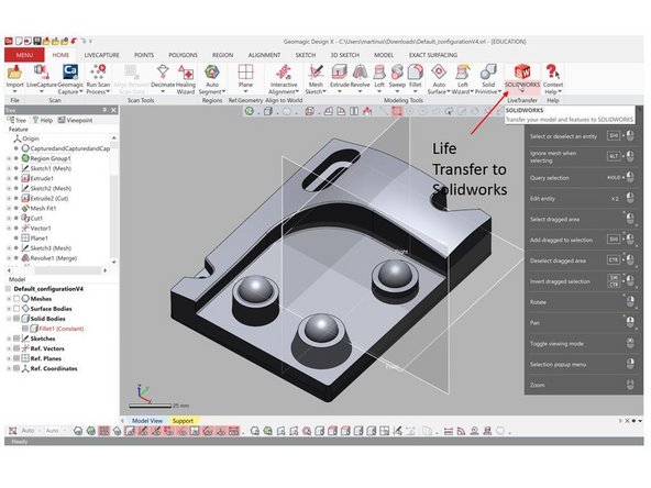 The generated body can  be transferred into CAD software such as Solidworks, Creo, or NX. For this training we will transfer the body into Solidworks