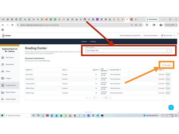 Select your project in the Please select a project dropdown menu to filter for a single project.