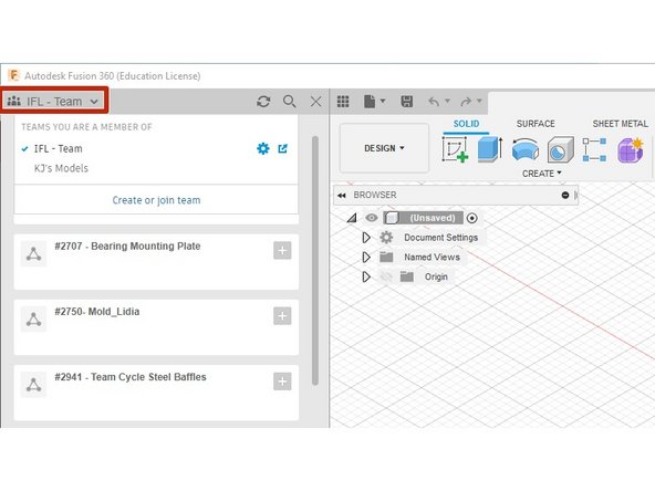 When Fusion 360 is up and running, give David Kriesberg your university email used to set up the account in step one. He will then give you access to the IFL - Team