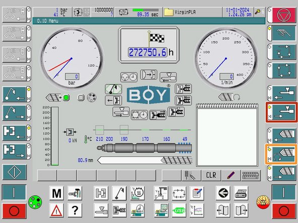 The plasticizing unit and screw must be retracted all the way back in order to run the machine in semi-automatic or automatic mode.
